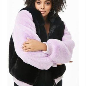 NWT Shaci silky smooth fur purple lilac lavender black oversized teddy jacket